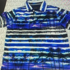 Bugatchi Blue and Black Palm Tree Polo Shirt